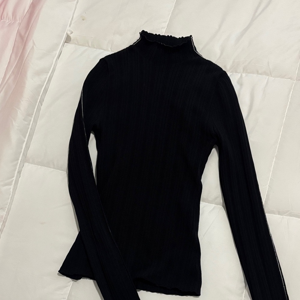 Zara Black Ribbed Long-Sleeve Mock Neck Top